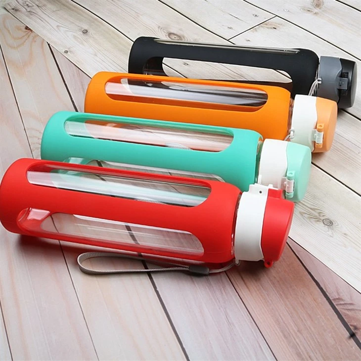 550ml Sports High Borosilicate Glass Water Bottle2024 With Silicone Sleeve And Same Colour PP Lid